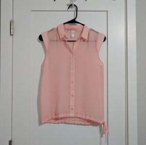 American Apparel Pink Chiffon Sleeveless Button Up